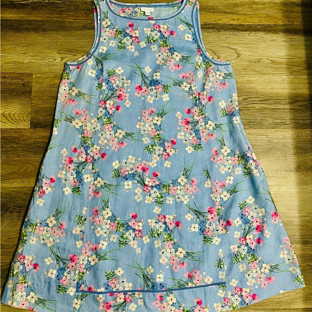 J. Jill Light Blue Floral dress 100% linen - Picture 6 of 6
